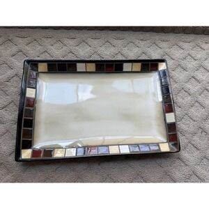Mosaic Tile, Home Trends, Rectangular 14" x 9" Ceramic Platter; Discontinued